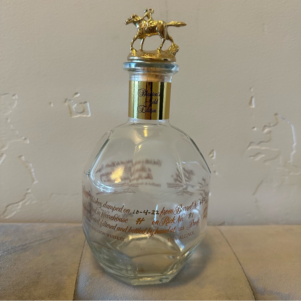 Empty Blantons Gold Bourbon Whiskey Bottle “S”